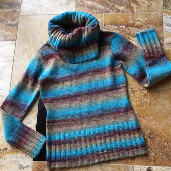 Kenzie striped turquoise oversized turtleneck/cowl - Picture 1 of 6